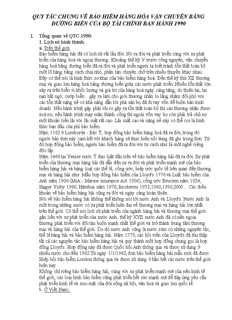 Quy tắc chung về bảo hiểm hàng hóa vận chuyển bằng đường biển của bộ tài chính ban hành 1990