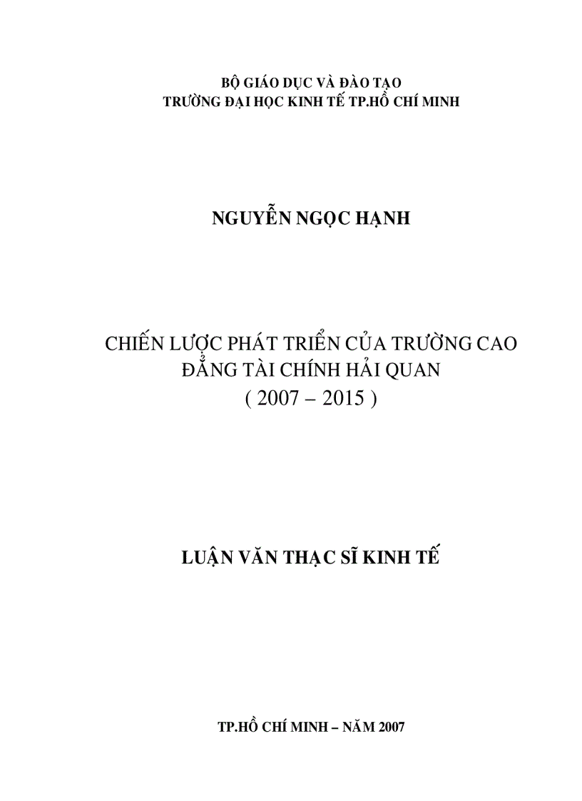 Chiến lược phát triển của trường Cao đẳng Tài chính Hải quan 2007 2015