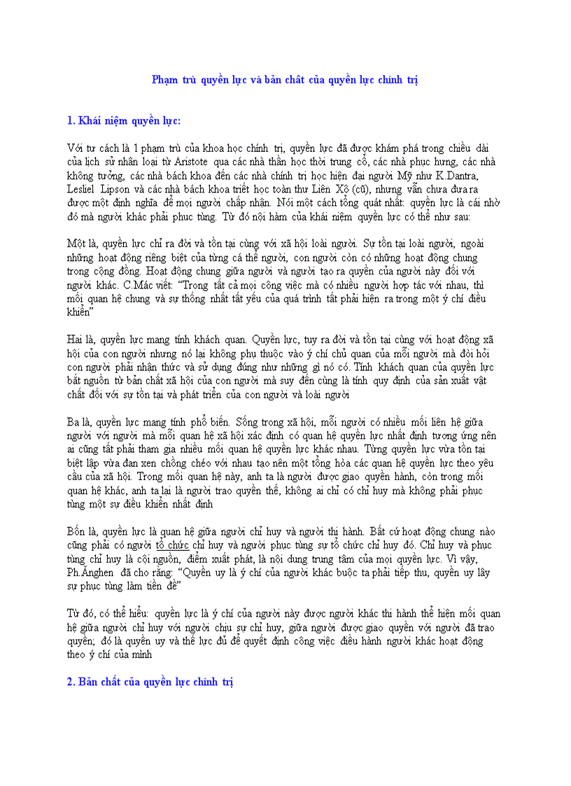 Phạm trù quyền lực và bản chât của quyền lực chính trị