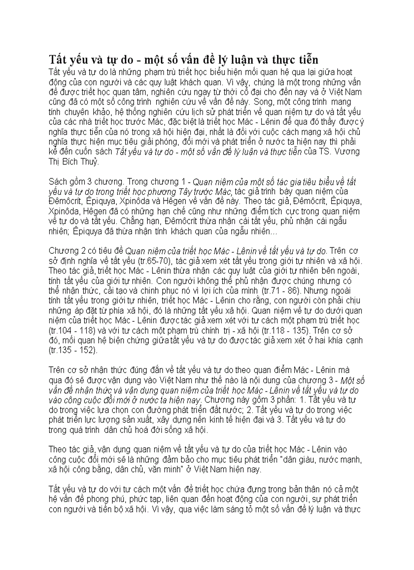 Tất yếu và tự do một số vấn đề lý luận và thực tiễn