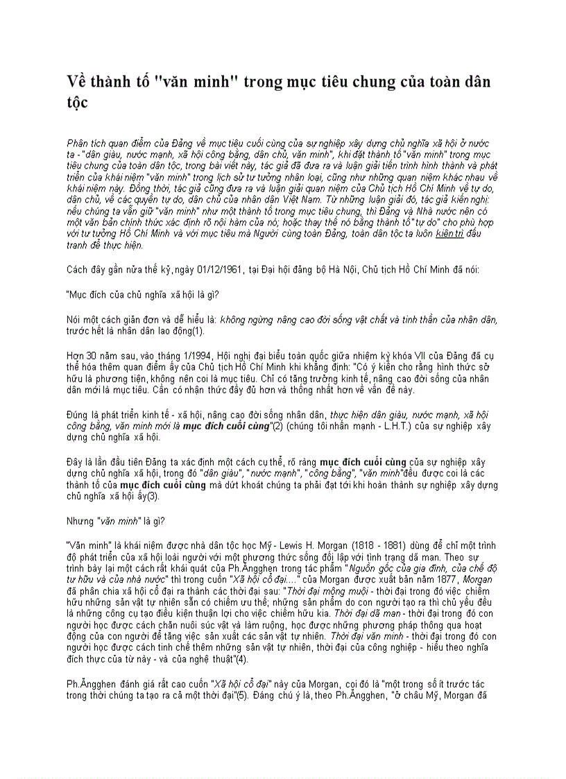 Về thành tố văn minh trong mục tiêu chung của toàn dân tộc