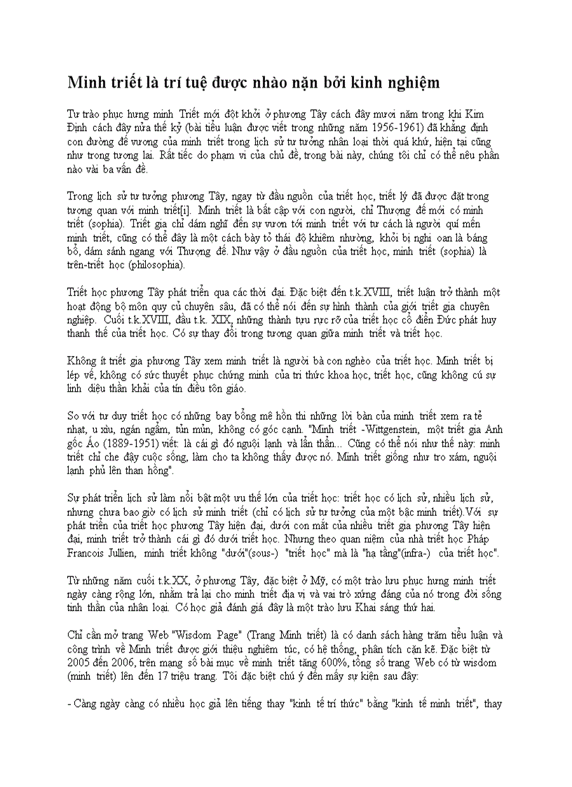 Minh triết là trí tuệ được nhào nặn bởi kinh nghiệm