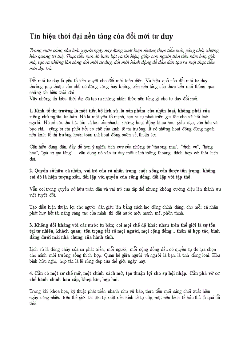 Tín hiệu thời đại nền tảng của đổi mới tư duy