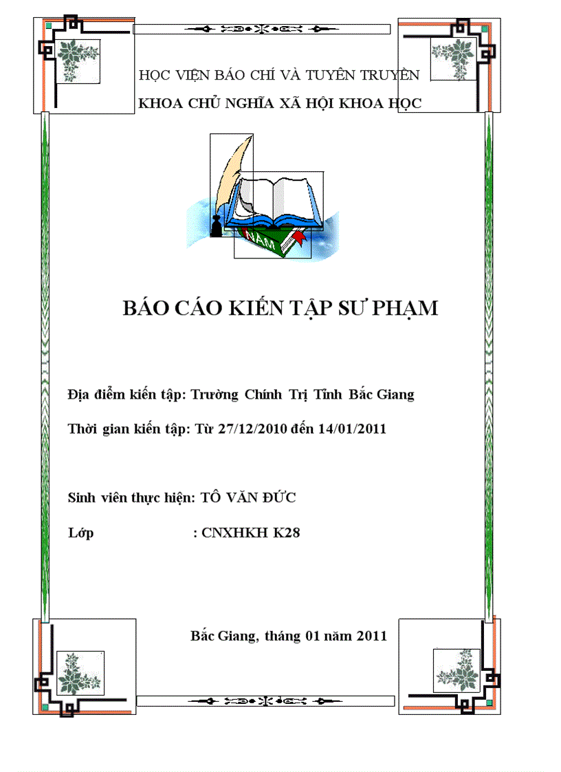 Đề cương và bài làm một bài báo cáo kiến tập