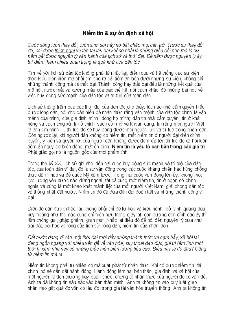 Niềm tin sự ổn định xã hội