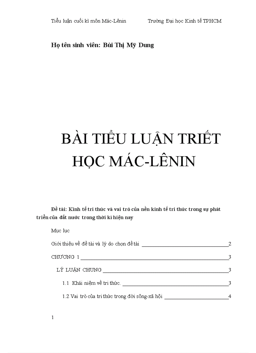 Đề tài Kinh tế tri thức và vai trò của nền kinh tế tri thức trong sự phát triển của đất nước trong thời kì hiện nay