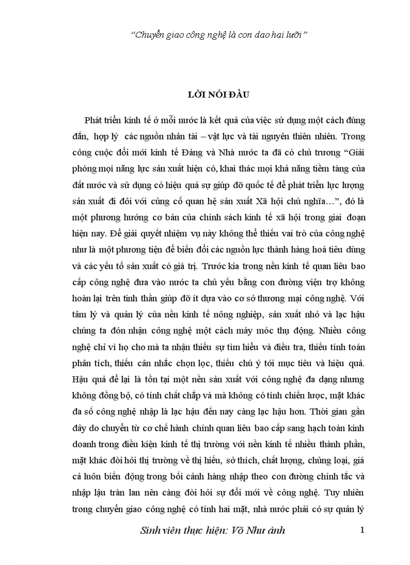 Chuyển giao công nghệ là con dao hai lưỡi