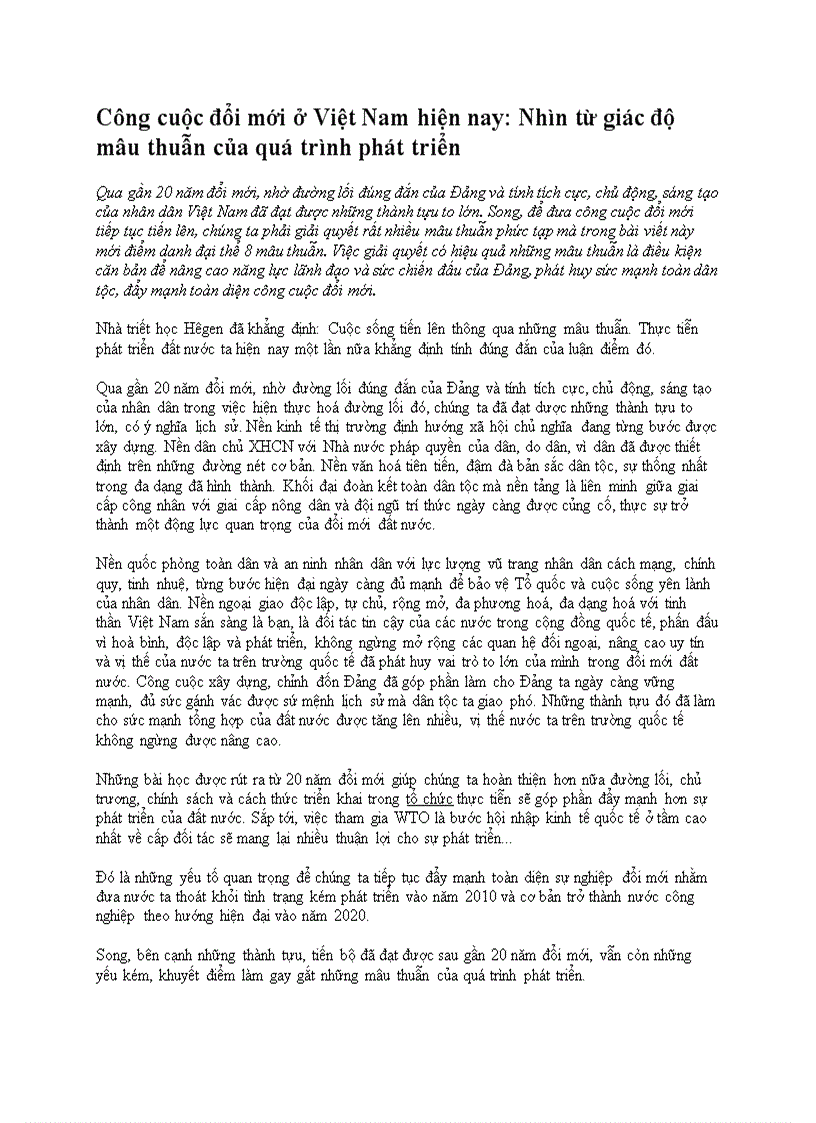 Công cuộc đổi mới ở Việt Nam hiện nay Nhìn từ giác độ mâu thuẫn của quá trình phát triển