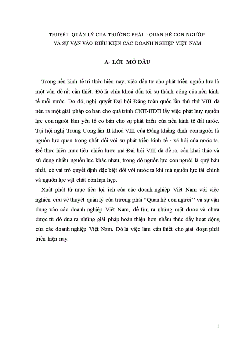 Thuyết quản lý của trường phái quan hệ con nguười sự vận dụng vào điều kiện các doanh nghiệp Việt Nam