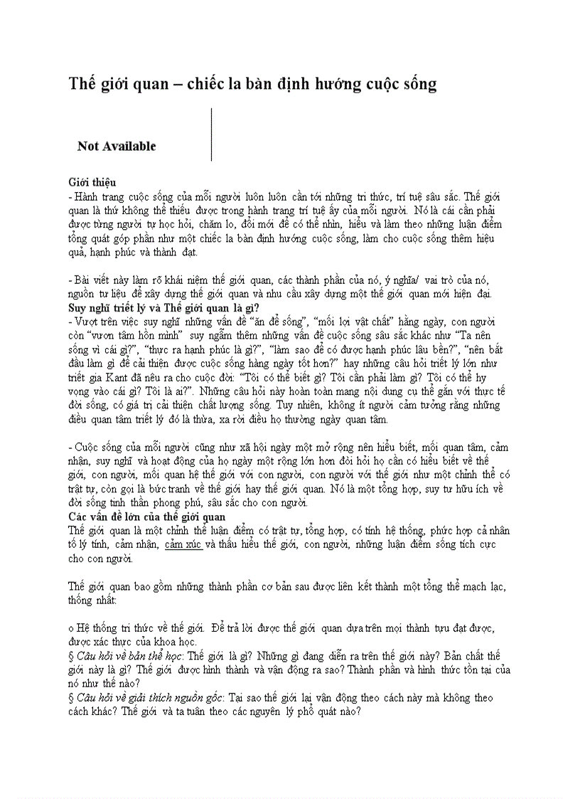 Thế giới quan chiếc la bàn định hướng cuộc sống