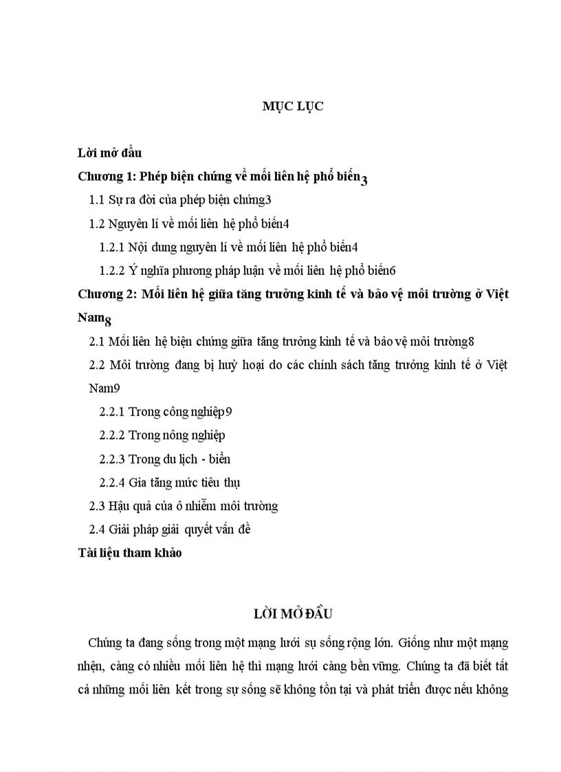 TH007 Phép biện chứng về mối liên hệ phổ biến mối liên hệ giữa tăng trưởng kinh tế và bảo vệ môi trường ở Việt Nam