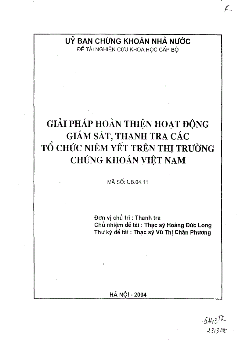 Giải pháp hoàn thiện hoạt động giám sát thanh tra các tổ chức niêm yết trên thị trường chứng khoán Việt Nam