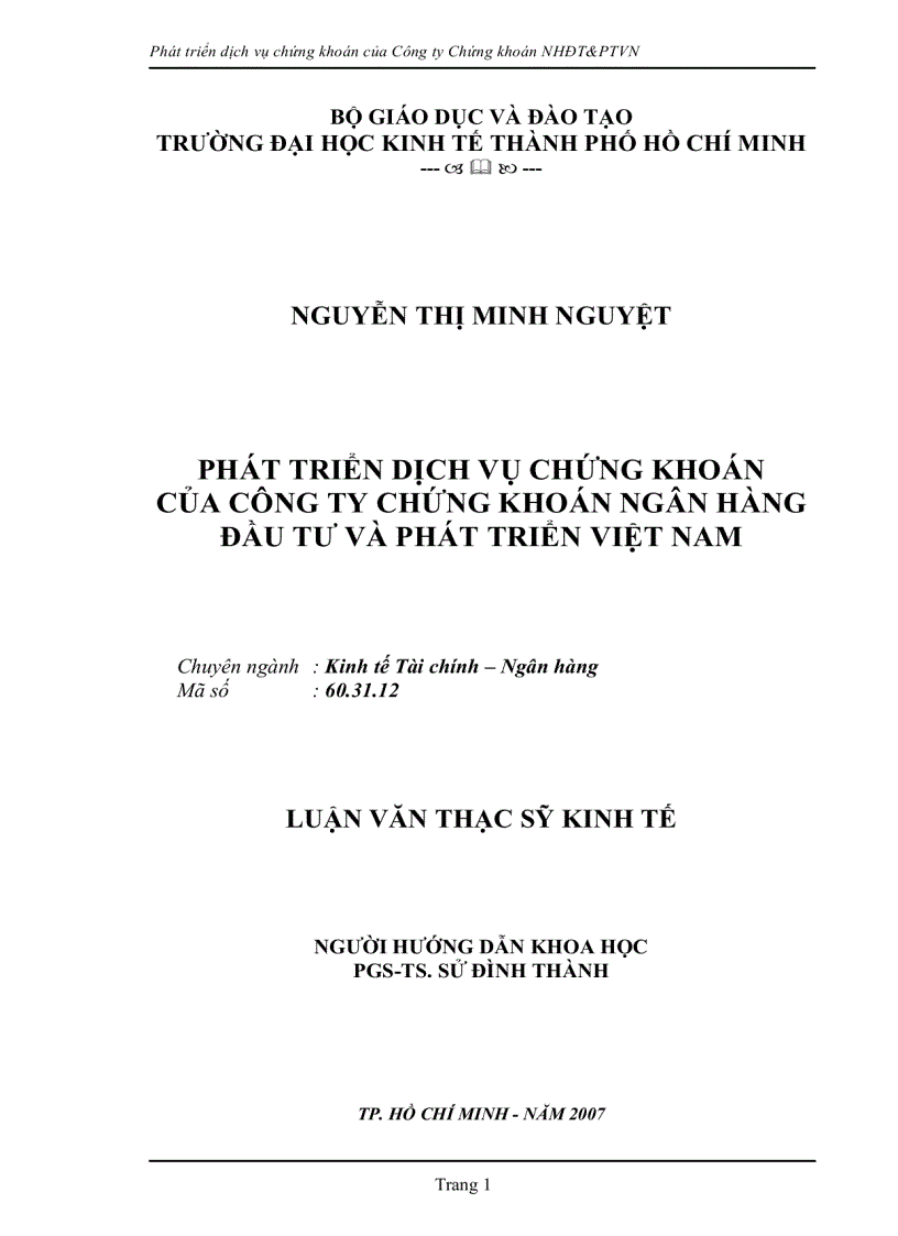 Phát triển dịch vụ chứng khoán của công ty chứng khoán ngân hàng đầu tư và phát triển Việt Nam