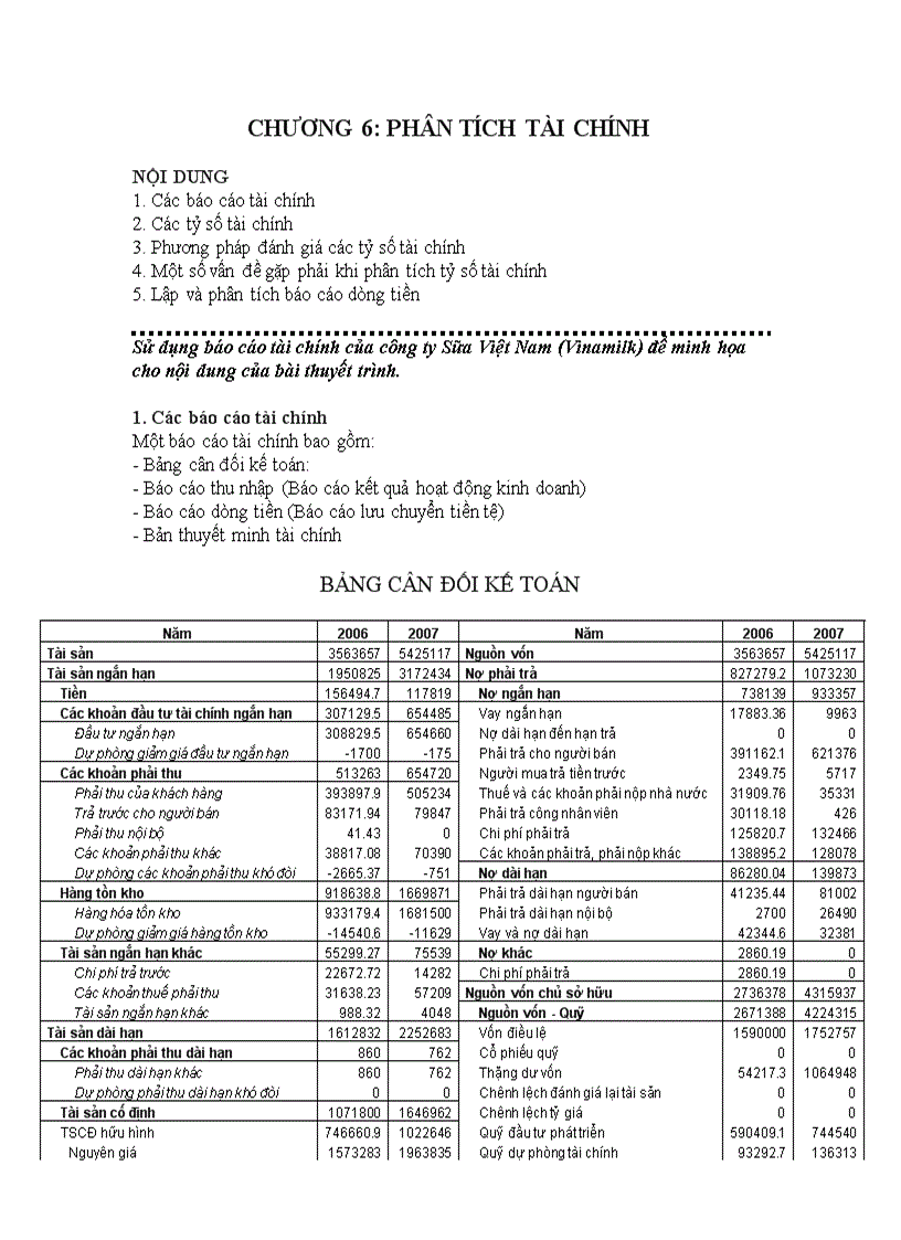 PTTC Phân tích báo cáo tài chính của công ty Sữa Việt Nam Vinamilk