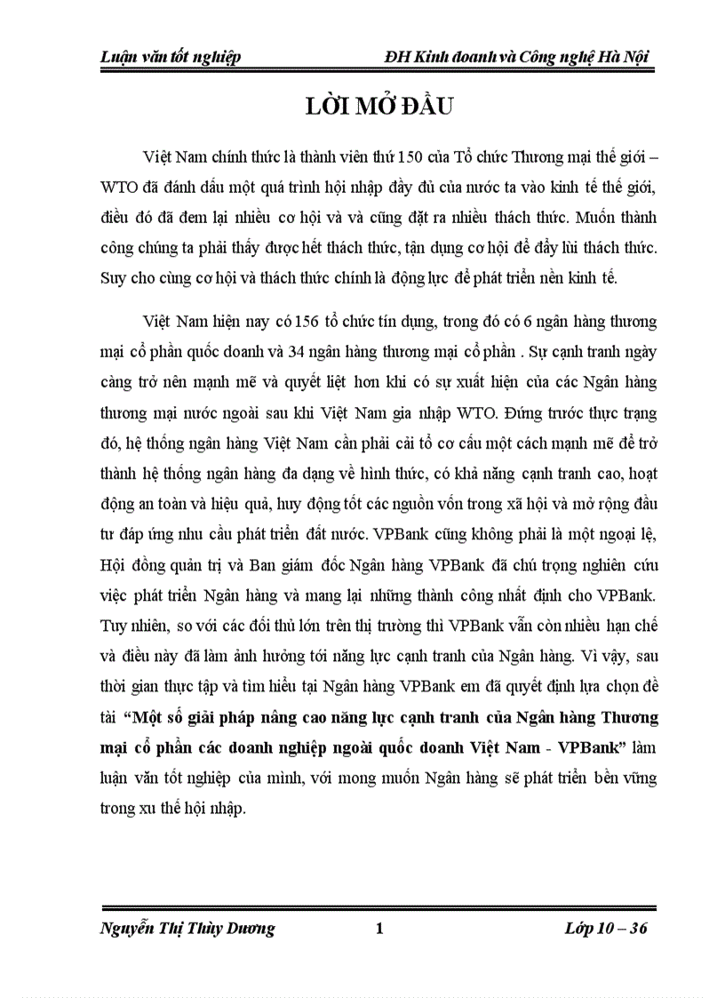Một số giải pháp nâng cao năng lực cạnh tranh của ngân hàng thương mại CP các doanh nghiệp ngoài quốc doanh Việt Nam VPBank