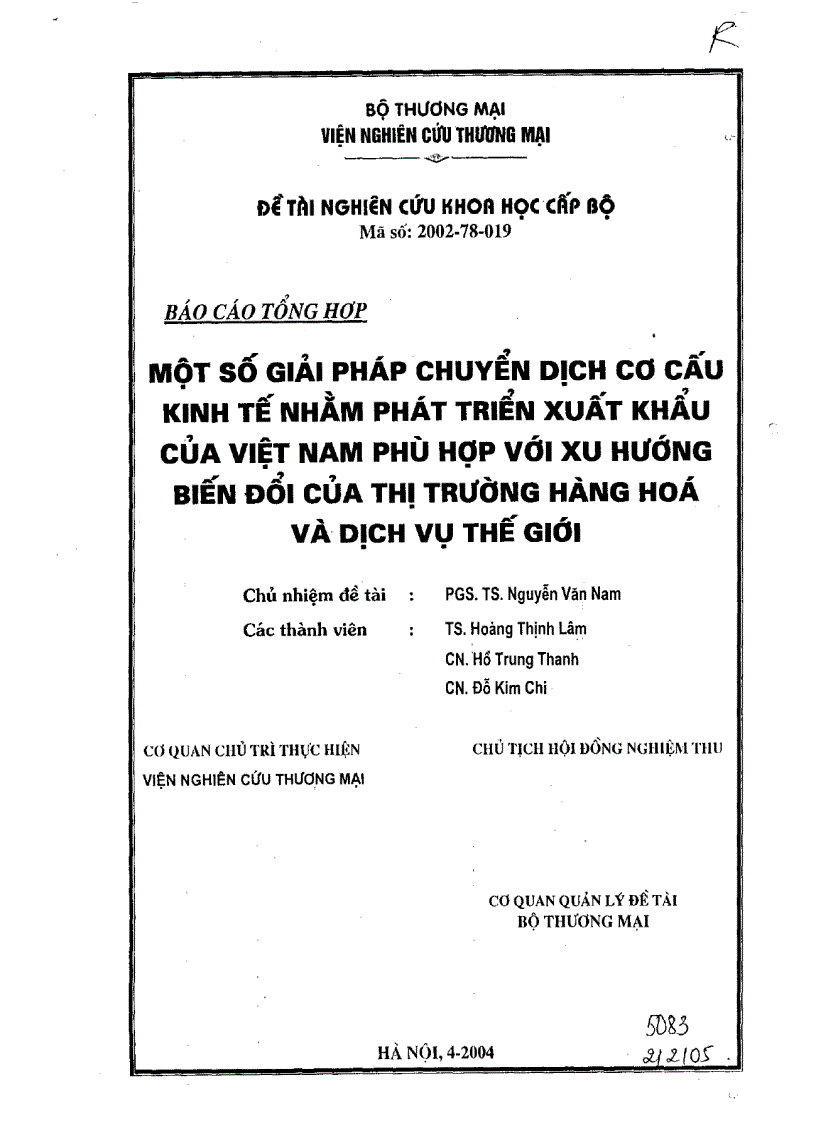 Một số giải pháp chuyển dịch cơ cấu kinh tế nhằm phát triển xuất khẩu của Việt Nam phù hợp với xu hướng biến đổi của thị trường hàng hóa và dịch vụ thế giới