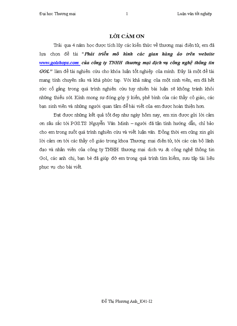 Phát triển mô hình các gian hàng ảo trên website www golshops com của công ty TNHH thương mại dịch vụ công nghệ thông tin GOL