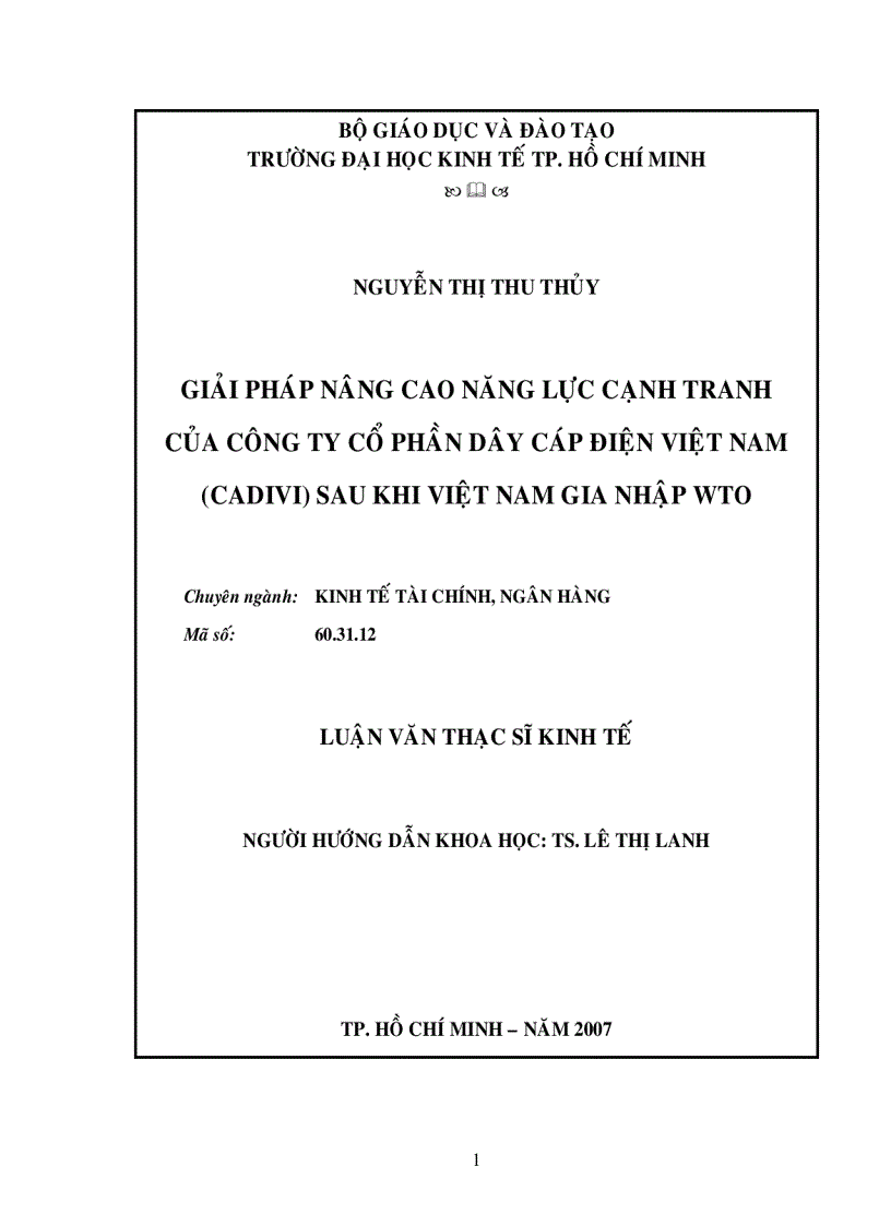 Giải pháp nâng cao năng lực cạnh tranh của công ty cổ phần dây cáp điện Việt Nam CADIVI sau khi Việt Nam gia nhập WTO