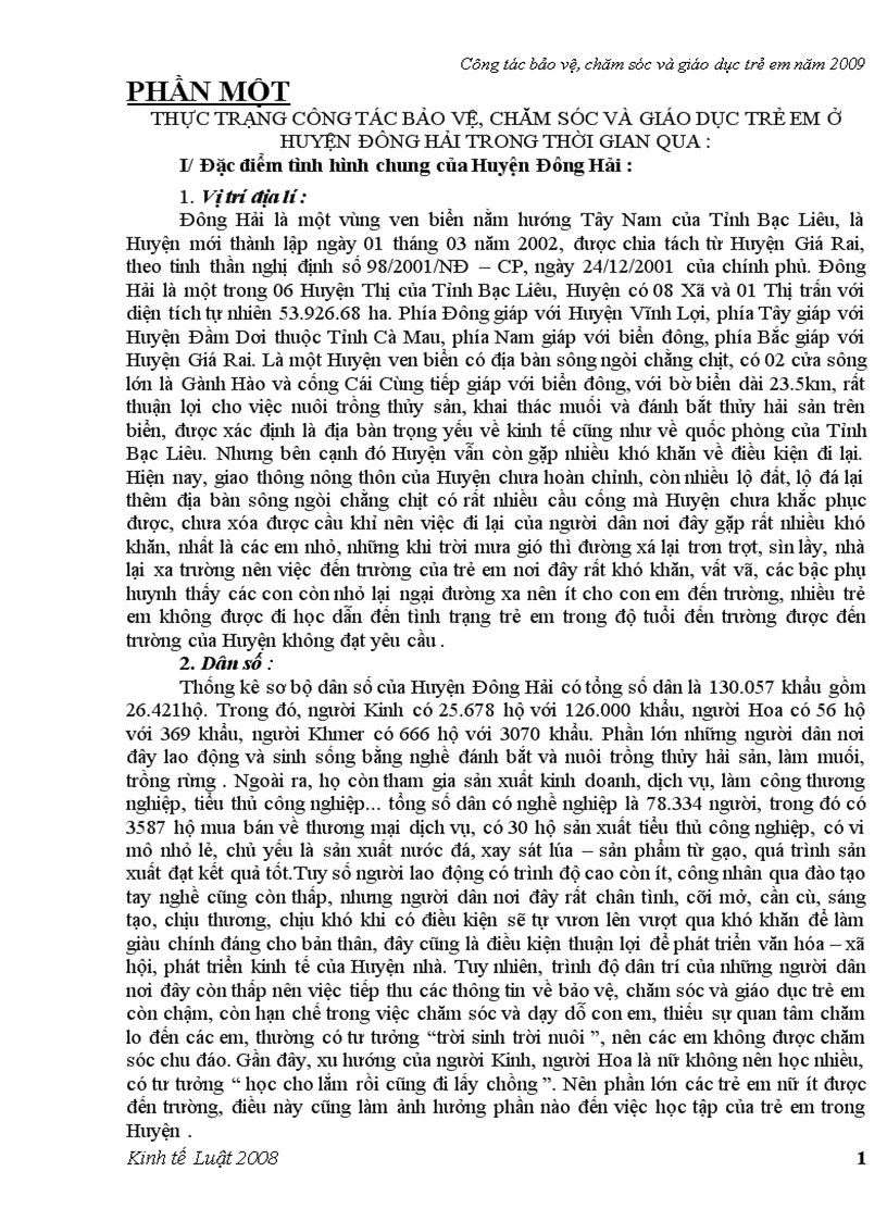 Công tác bảo vệ chăm sóc và giáo dục trẻ em năm 2009