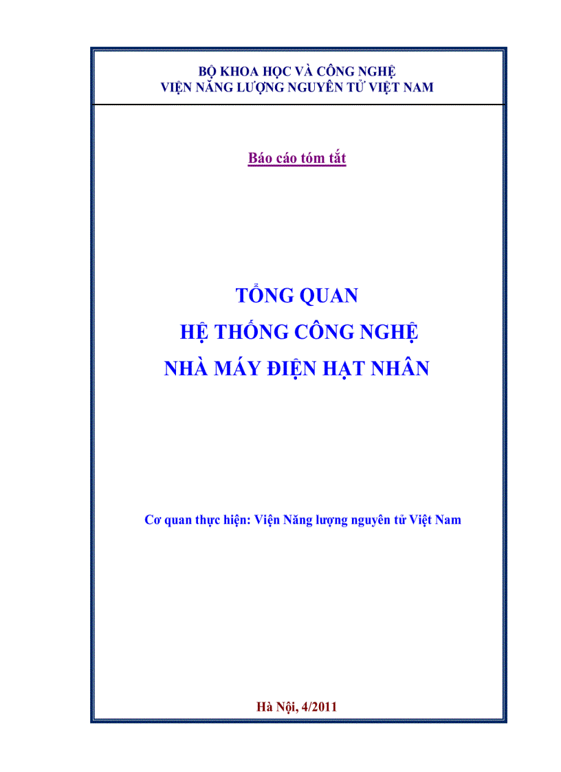 Tổng quan hệ thống công nghệ nhà máy điện hạt nhân Viện năng lượng nguyên tử Việt Nam