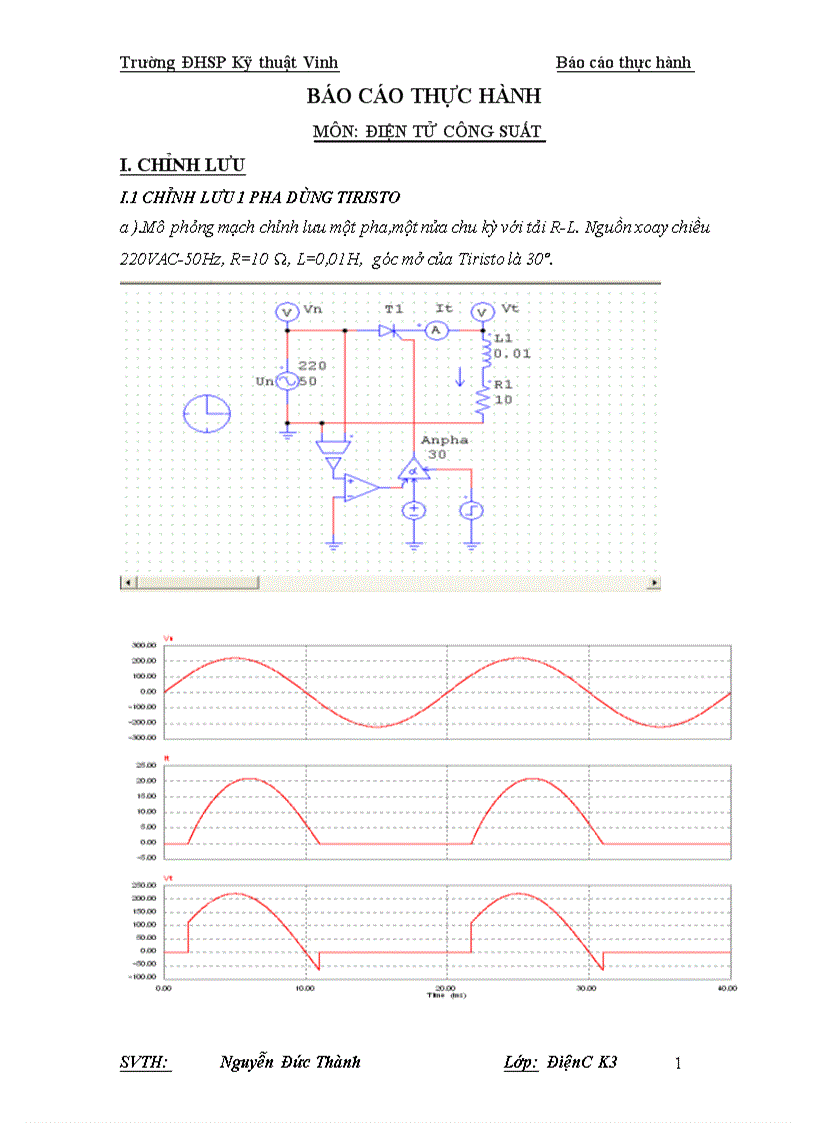 Báo cáo thực hành môn điện tử công suất