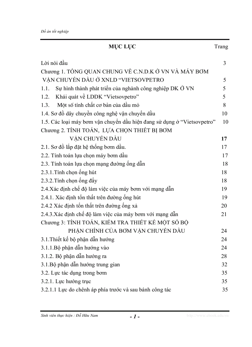 Nghiên cứu tính toán lựa chọn hệ thống thiết bị bơm vận chuyển dầu ở Xí Nghiệp Liên Doanh dầu khí Vietsovpetro