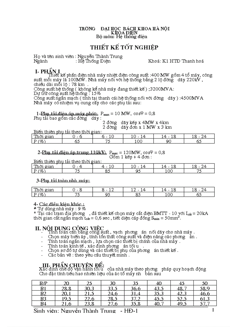 Thiết kế nhà máy nhiệt điện 4 tổ máy x 100 MW đầu ra 220kV thuyết minh