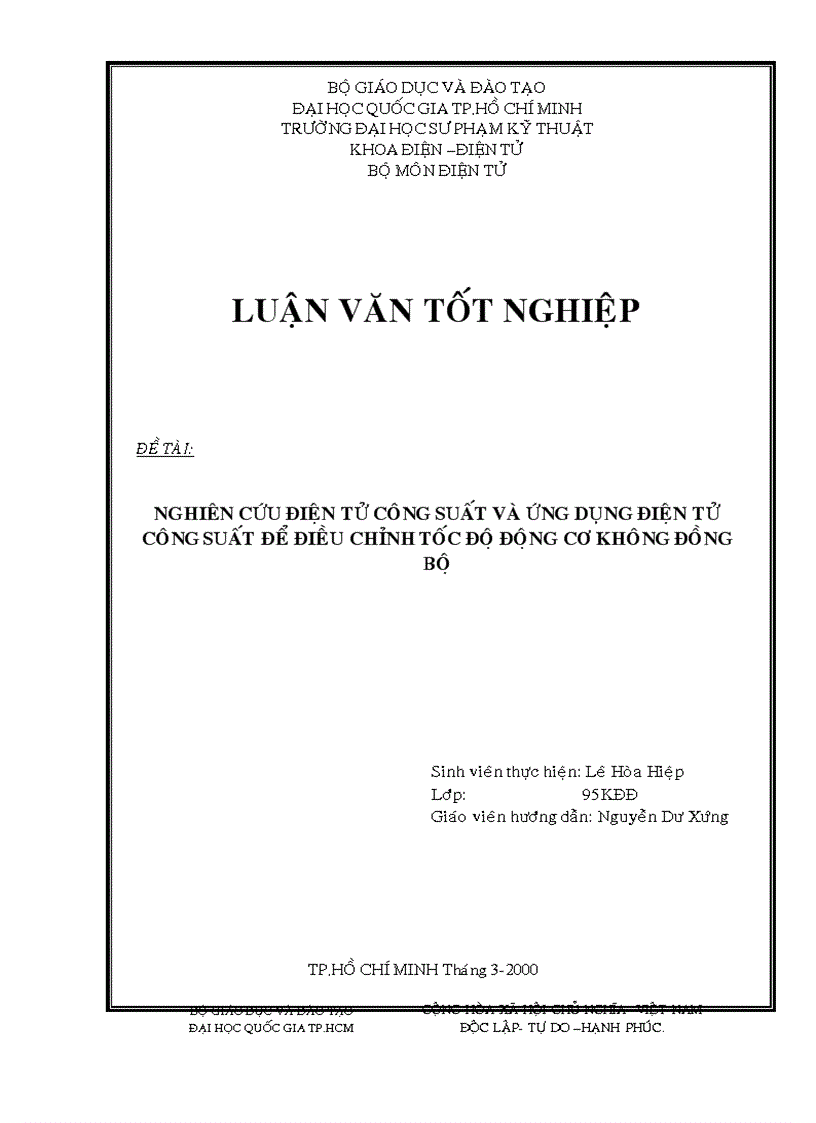 Nghiên cứu điện tử công suất và ứng dụng điện tử công suất để điều chỉnh tốc độ động cơ không đồng bộ