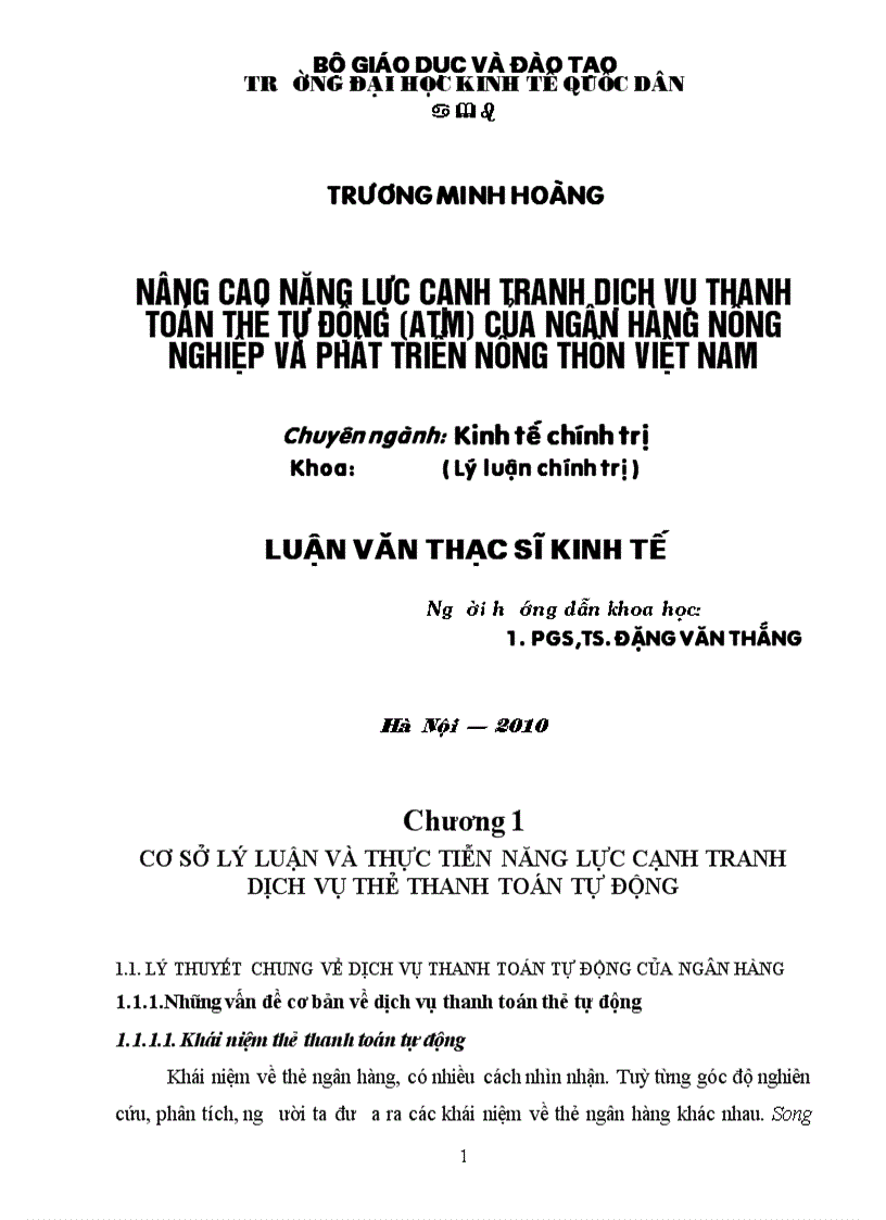 Nâng cao năng lực cạnh tranh dịch vụ thanh toán thẻ tự động của NHNo PTNT Việt Nam