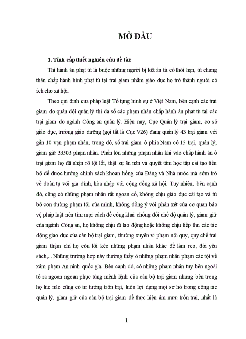 Thực trạng và giải pháp phòng ngừa phạm nhân trốn ở các trại giam phía Nam thuộc Bộ Công An