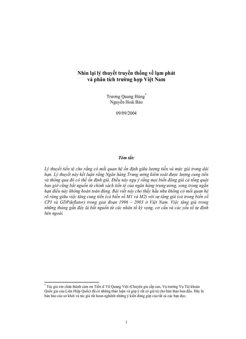 Lạm phát và lý thuyết truyền thống Thực trạng Việt Nam