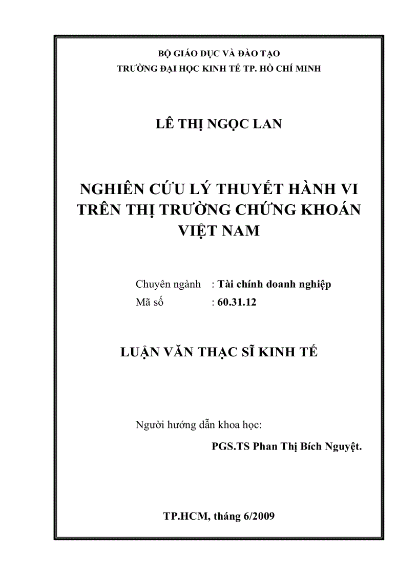 Nghiên cứu lý thuyết hành vi trên thị trường chứng khoán việt nam