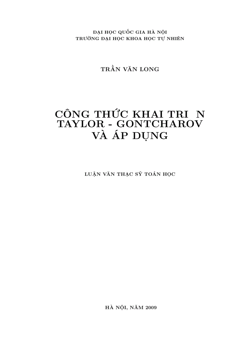 Công thức Khai triển Taylor Gontcharov và áp dụng