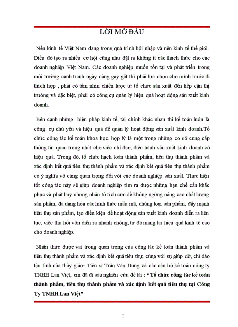 Tổ chức công tác kế toán thành phẩm tiêu thụ thành phẩm và xác định kết quả tiêu thụ tại Công Ty TNHH Lan Việt