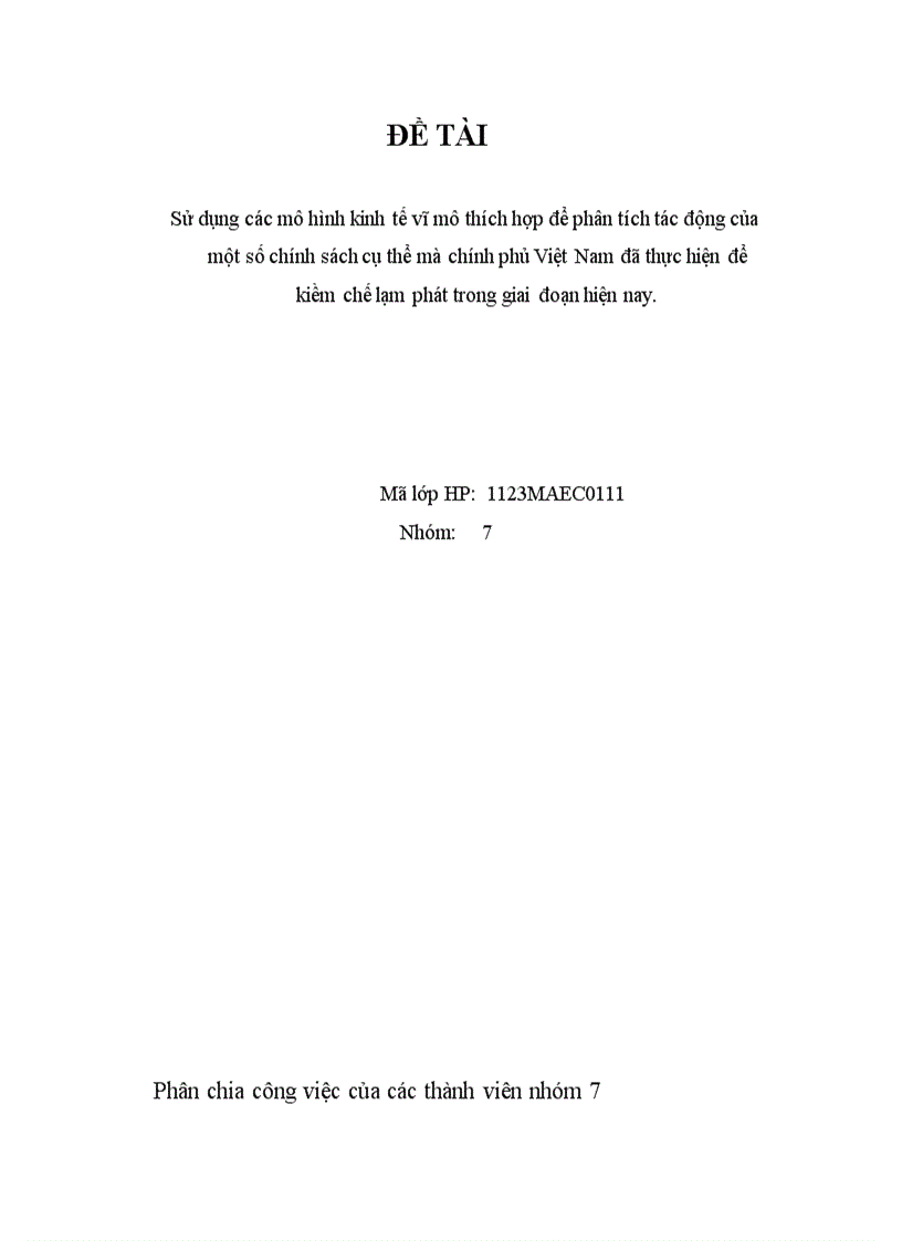 Sử dụng các mô hình kinh tế vĩ mô thích hợp để phân tích tác động của một số chính sách cụ thể mà chính phủ Việt Nam đã thực hiện để kiềm chế lạm phát trong giai đoạn hiện nay