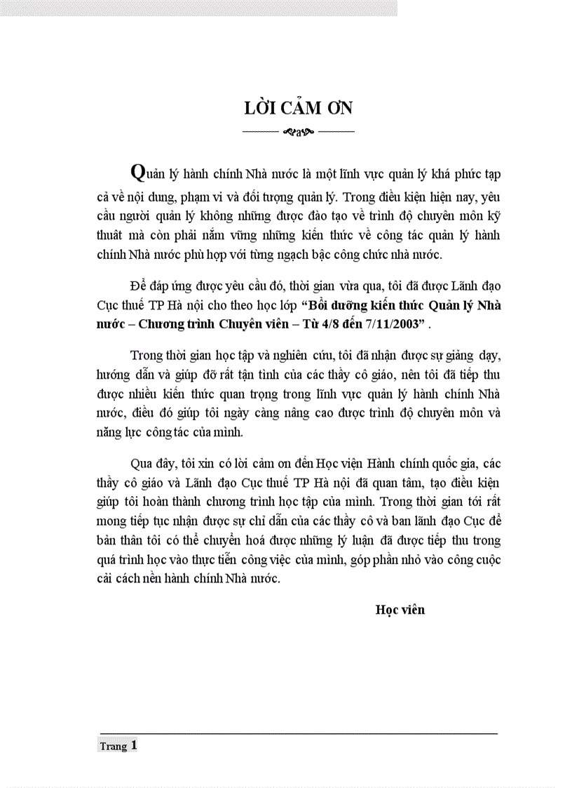 Bồi dưỡng kiến thức Quản lý Nhà nước Chương trình Chuyên viên Từ 4 8 đến 7 11 2003