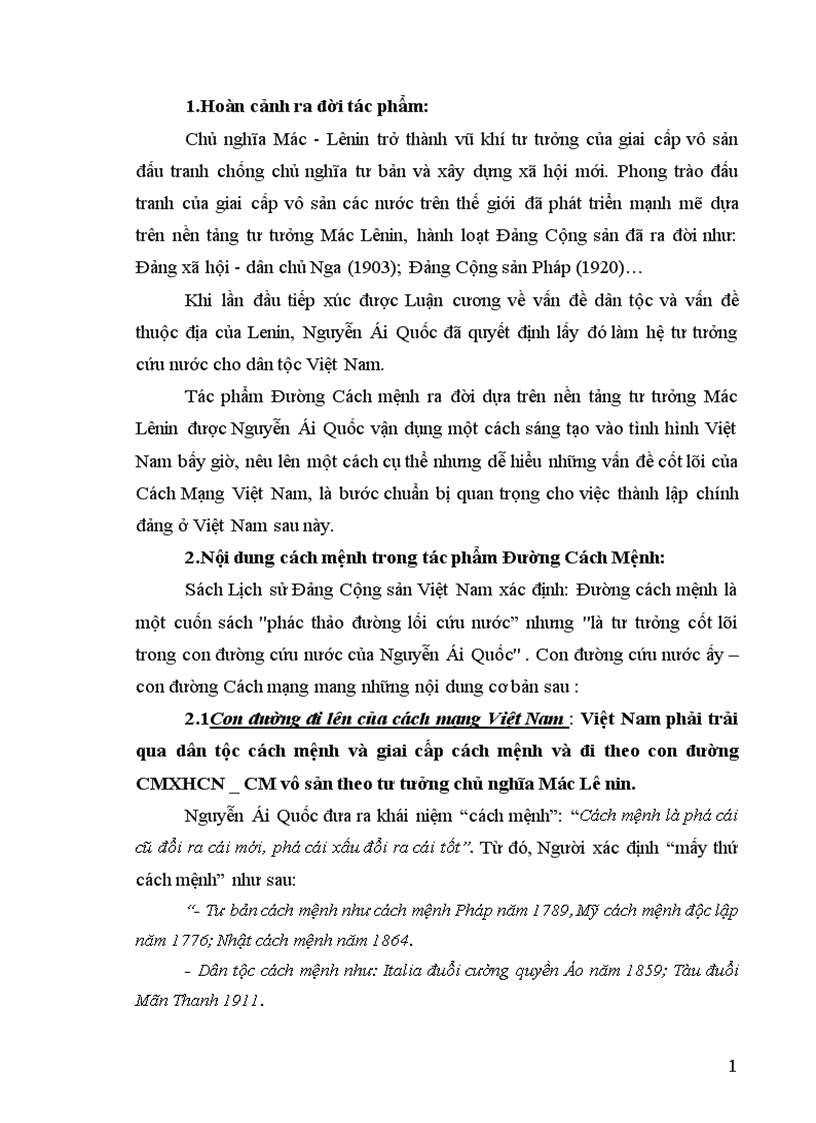 Tiểu luận Giới thiệu nội dung Cách Mệnh trong tác phẩm Đường Cách Mệnh