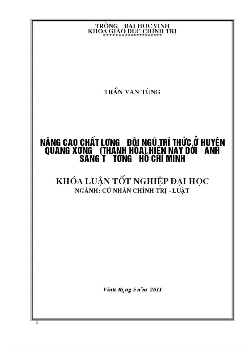 Nâng cao chất lượng đội ngũ trí thức ở huyện Quảng Xương Thanh Hoá hiện nay dưới ánh sáng tư tưởng Hồ Chí Minh