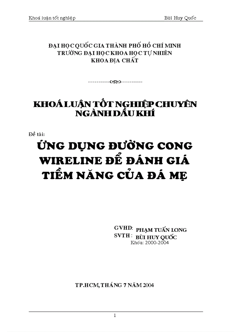 Ứng dụng đường cong wireline để đánh giá tiềm năng của đá mẹ