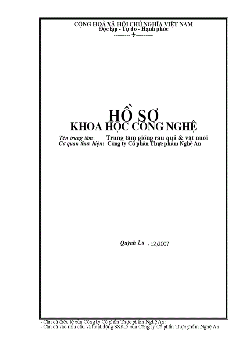 Thành lập trung Tâm giống cây trồng và vật nuôi