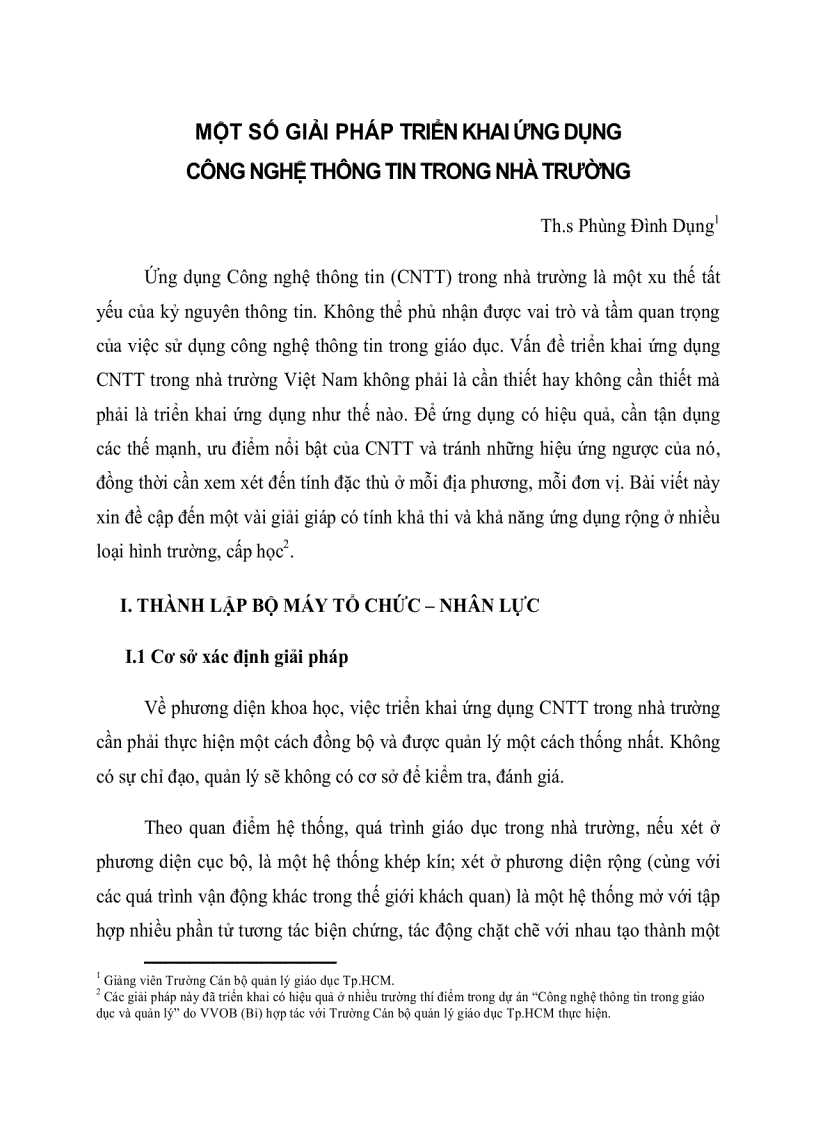 Một số giải pháp triển khai ứng dụng công nghệ thông tin trong trường học