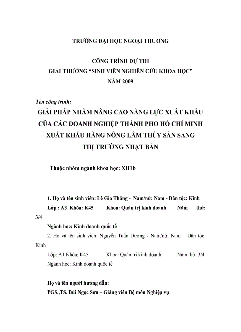 Giải pháp nhằm nâng cao năng lực xuất khẩu của các doanh nghiệp thành phố hồ chí minh xuất khẩu hàng nông lâm thủy sản sang thị trường nhật bản