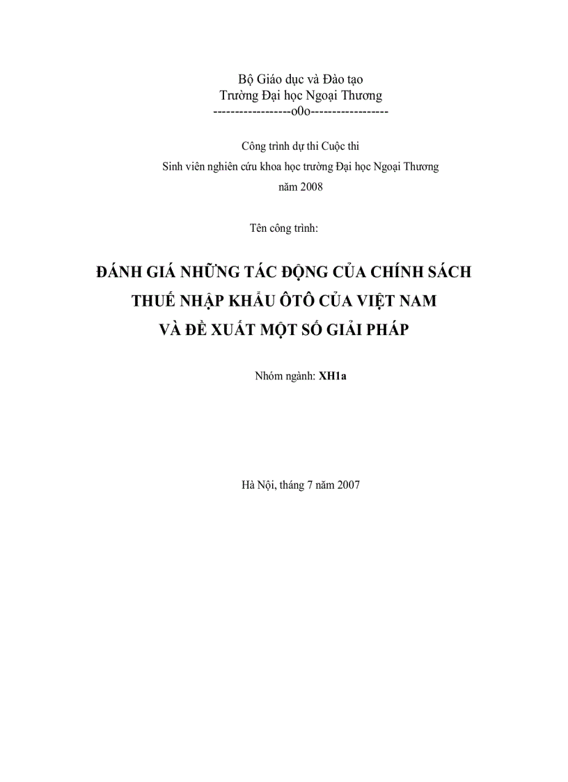 Đánh giá những tác động của chính sách thuế nhập khẩu ôtô của việt nam và đề xuất một số giải pháp