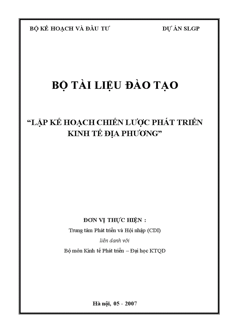 Bộ tài liệu đào tạo lập kế hoạch chiến lược phát triển kinh tế địa phương
