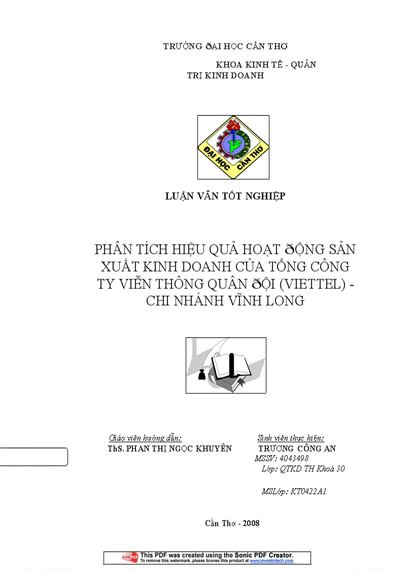 Phân tích hiệu quả hoạt ðộng sản xuất kinh doanh của tổng công ty viễn thông quân ðội viettel chi nhánh vĩnh long