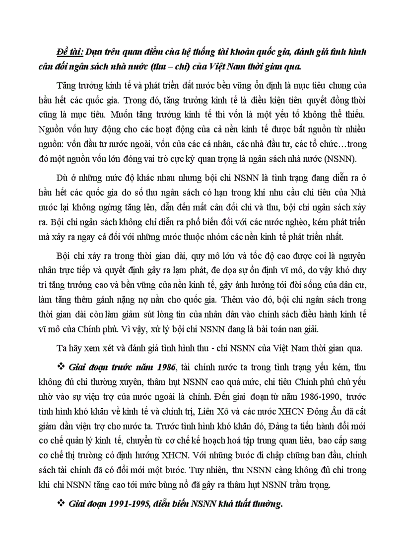 Tiểu luận môn SNA hệ thống tài khoản quốc gia cân đối ngân sách nhà nước