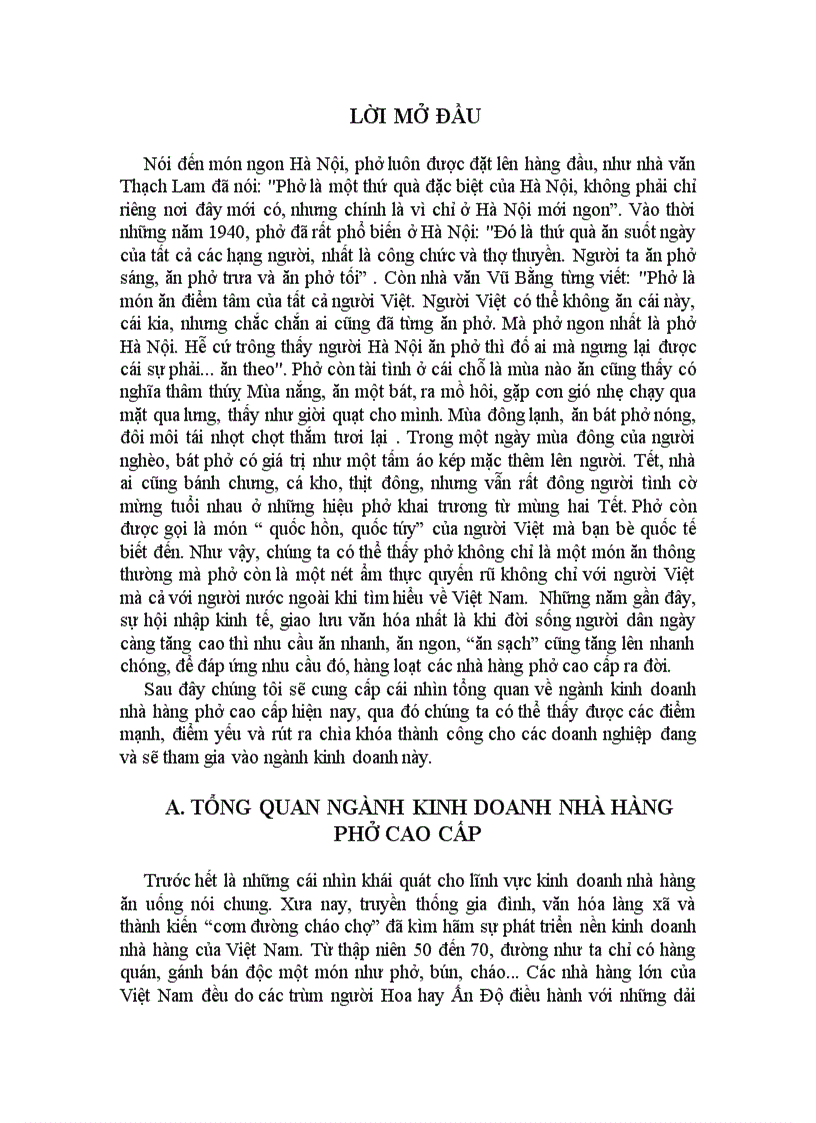 Tiểu luận môn học chiến lược kinh doanh Chìa khóa thành công cho kinh doanh nhà hàng phở cao cấp