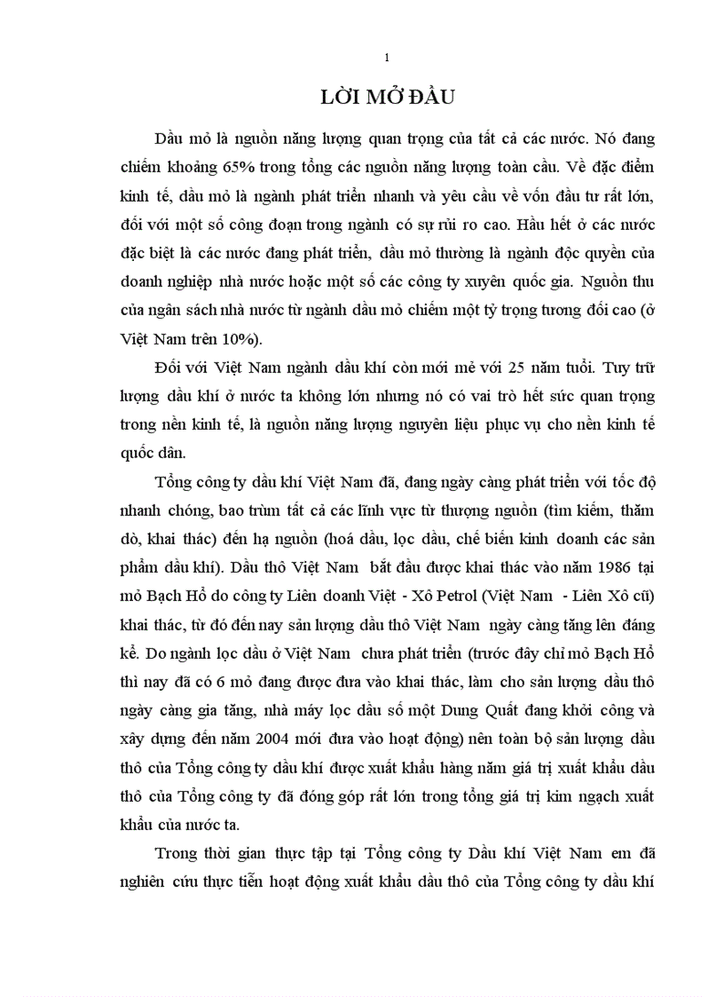 Hoạt động xuất khẩu dầu thô của tổng công ty dầu khí Việt Nam thực trạng và Giải pháp