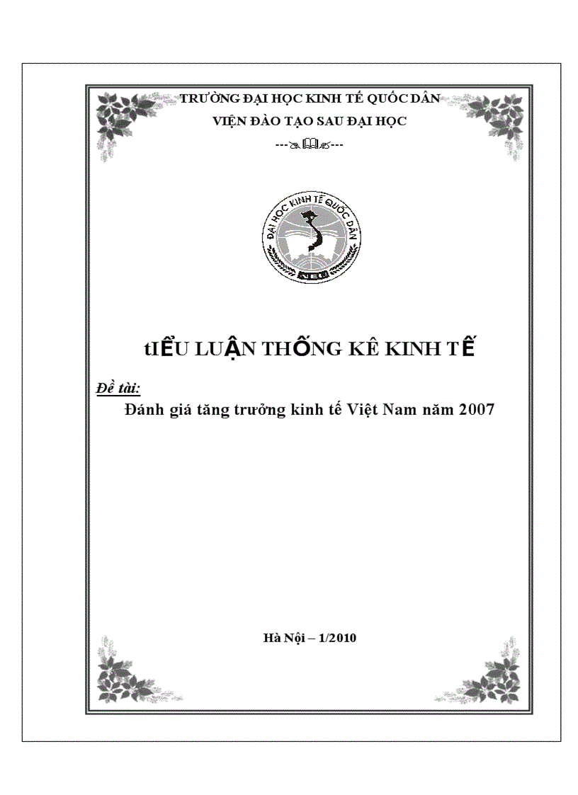 Tiểu luận môn thống kê kinh tế hệ cao học ĐHKTQD Đánh giá tăng trưởng kinh tế việt nam năm 2007