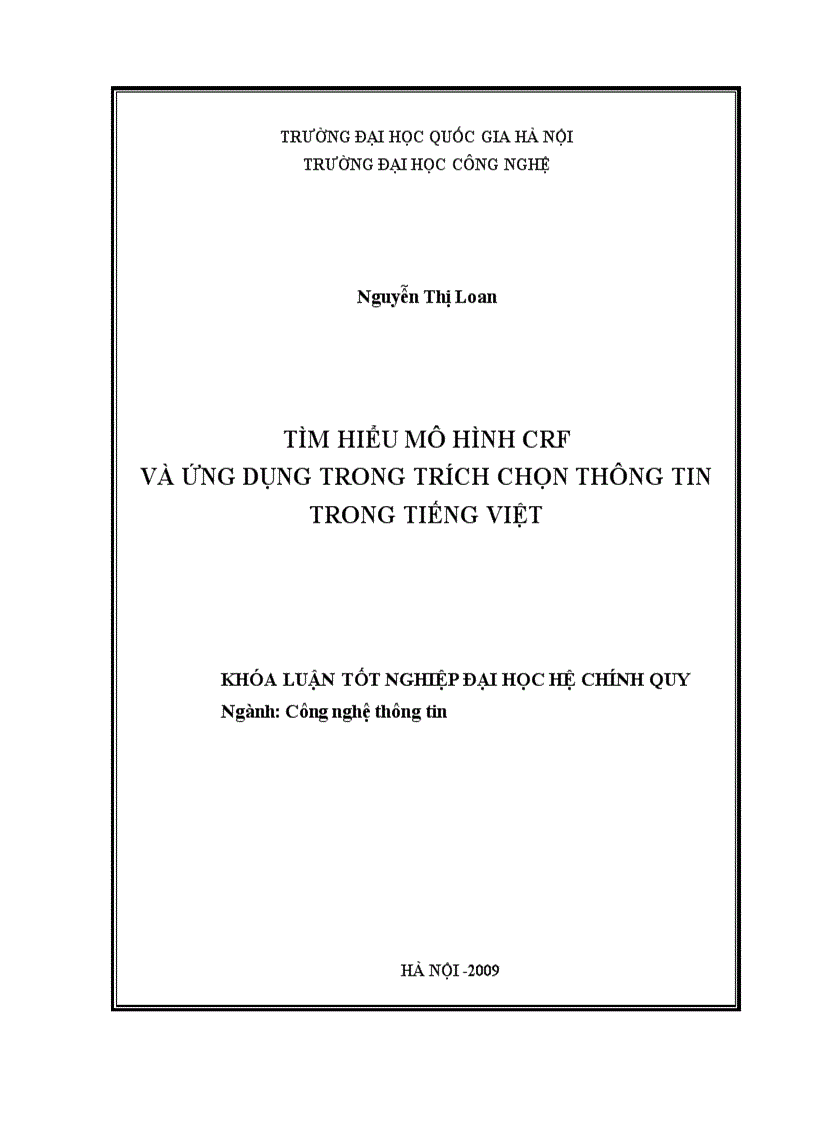 Tìm hiểu mô hình crf và ứng dụng trong trích chọn thông tin trong tiếng việt